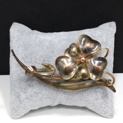 Carl-Art Large Flower Brooch, 12K Gold Filled over Silver, 1930s Vintage Jewelry