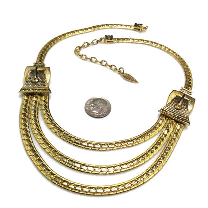Whiting & Davis Buckle Necklace, Gold Plated, 1940s Vintage Jewelry