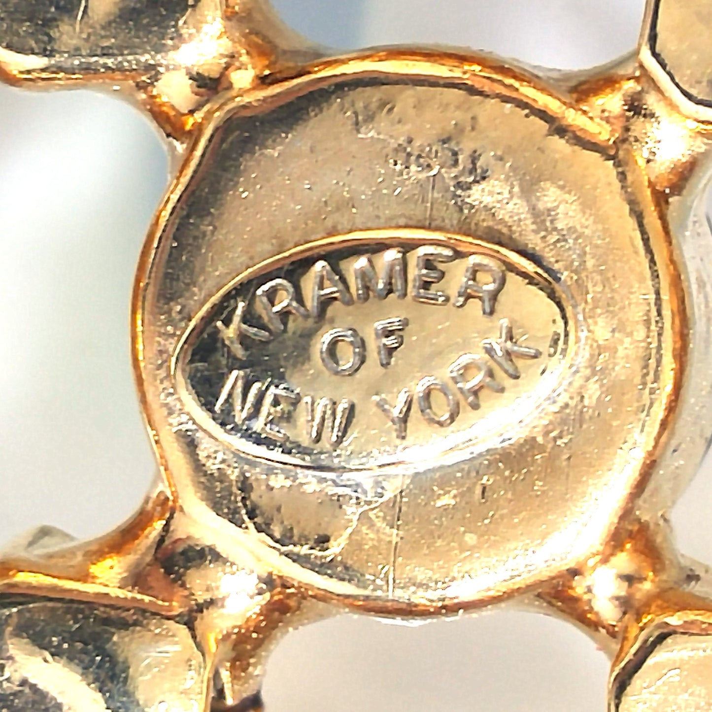 Kramer of New York Purple Rhinestone Brooch, Gold Plated, 1960s Vintage Jewelry