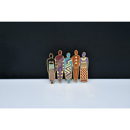 Laurel Burch "Tribe" Five Person Brooch, Gold Plated, 1980s Vintage Jewelry