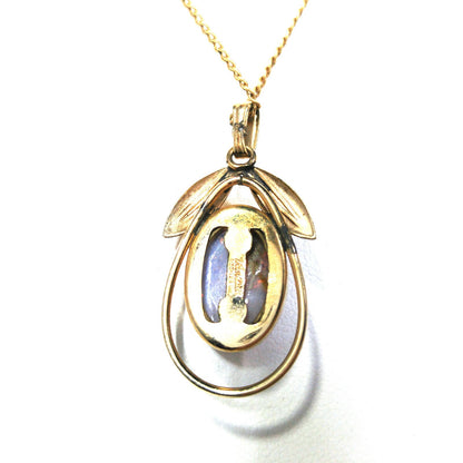 Van Dell Faux Opal Necklace Screw Back Earrings Set, 12K Gold Filled, 1950s Vintage Jewelry