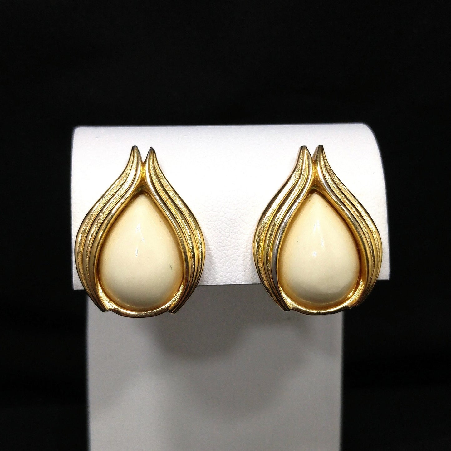 Christian Dior Cream Gold Plated Earrings, Rose Bud Shaped, 1980s Vintage Jewelry