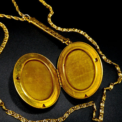 Goldette Large Locket Necklace, Gold Plated, Two Strands, 1950s Vintage Jewelry