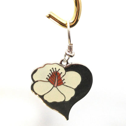 Vintage Laurel Burch "Hibiscus Heart" Earrings, Enamel Rhodium Plated