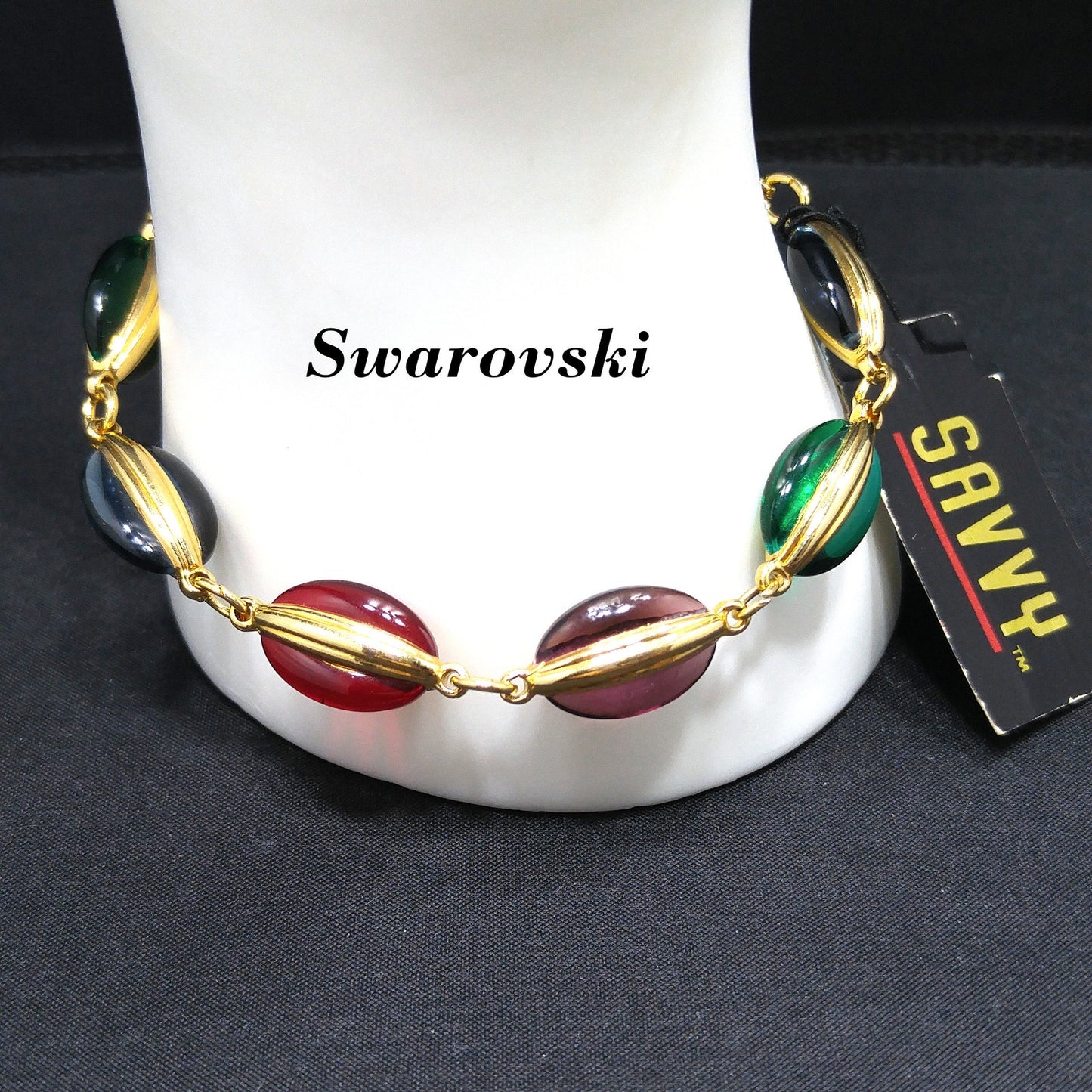 Swarovski Bracelet Multicolored Crystals, Gold Plated, Swan Logo