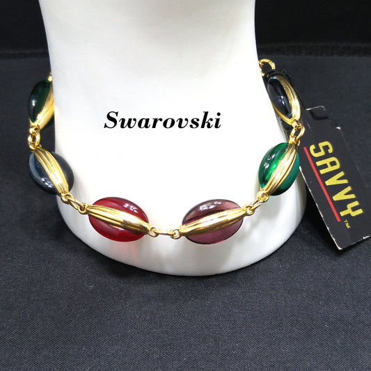 Swarovski Bracelet Multicolored Crystals, Gold Plated, Swan Logo