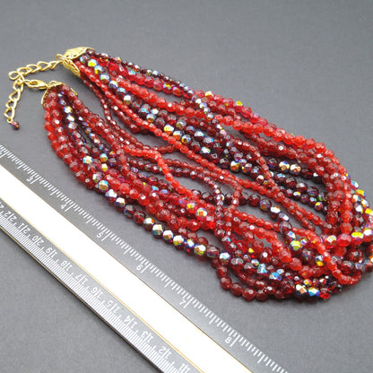 Red Fire Polished Bead Necklace, Nine Strands, 1980s Vintage Jewelry
