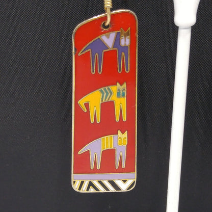 Laurel Burch "Hieroglyphic" Cats, Cloisonne Red Enamel, Gold Plated, 1980s Vintage Jewelry