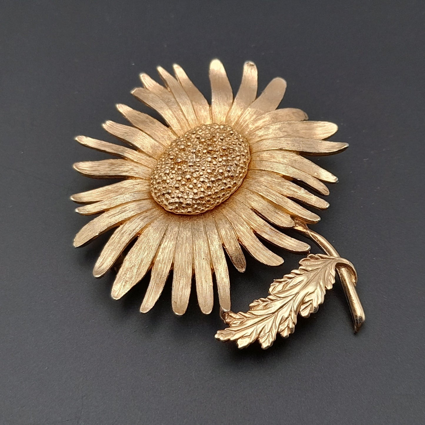 Vintage Marvella Signed Sunflower Brooch - 2 3/4 Inches, Gold Plated