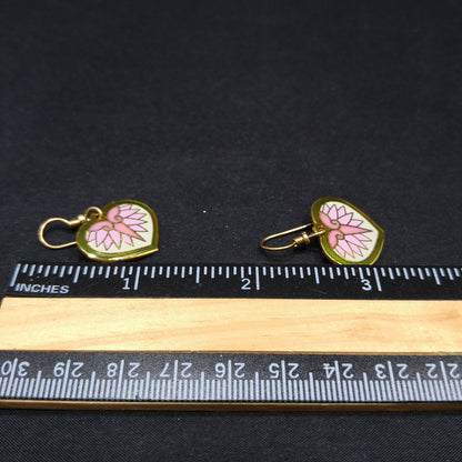 Vintage Laurel Burch Hollyhock Floral Earrings, Gold Plated, Pink Green White