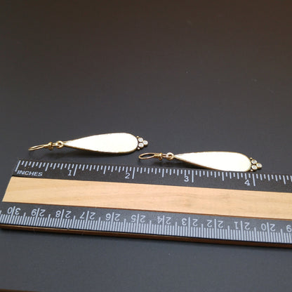 Laurel Burch Cream White Drop Earrings, Gold Plated, 1980s Vintage Jewelry
