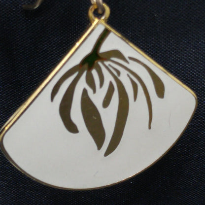Laurel Burch Willow Earrings & Pendant, Creamy White Enamel, Gold Plated, 1980s Vintage Jewelry