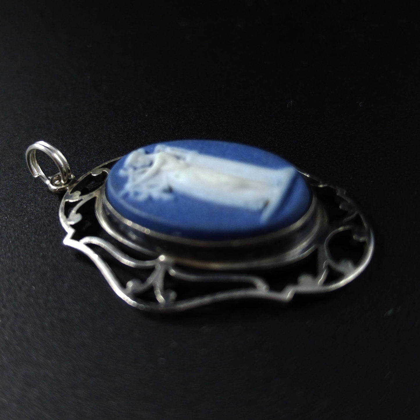 Antique Wedgwood Sterling Blue Jasperware Pendant Victorian Goddess England