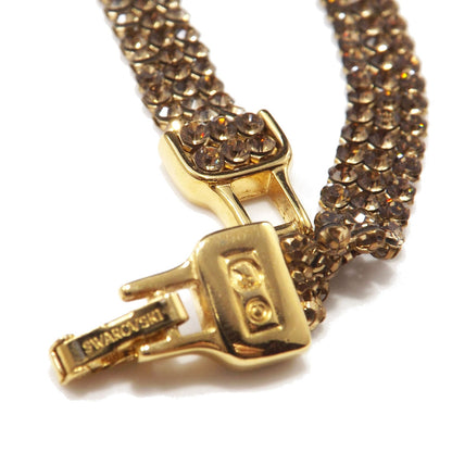 Vintage Swarovski Bracelet 1990s Swan Logo Light Topaz Rhinestone Mesh Gold 7.5"
