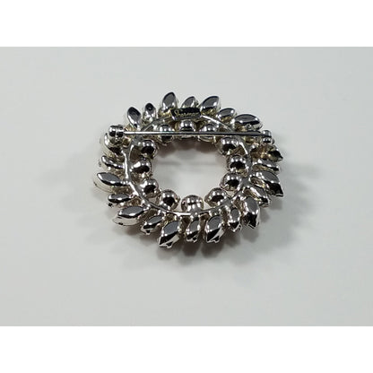 Vintage Sherman Pink Grey Wreath Rhinestone Brooch, Rhodium Plated, 1950s