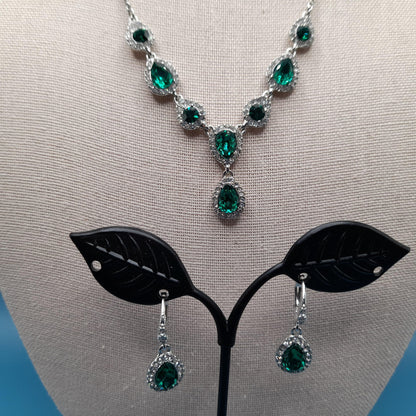 Givenchy Necklace & Earrings Set – Silver Tone Emerald Green Crystal Jewelry