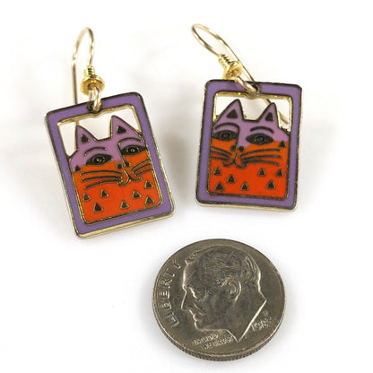 Vintage Laurel Burch "Mallory's Cat" Drop Earrings, Gold Plated
