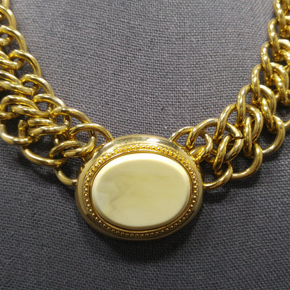 Vintage Monet Necklace, Faux Stone Lucite Pendant, 22K Gold Plated, 18" Length, 1980s Vintage Jewelry