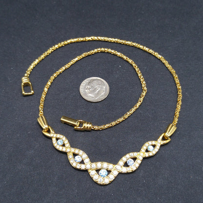 Vintage Swarovski Choker Necklace – Light Blue & Clear Crystals, Gold Plated, 1990s