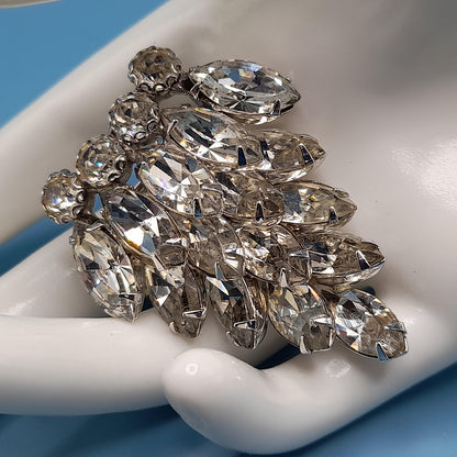 Vintage WEISS Wedding Brooch, Clear Crystal Rhinestones, Rhodium Plated, 2 Inches, 1960s