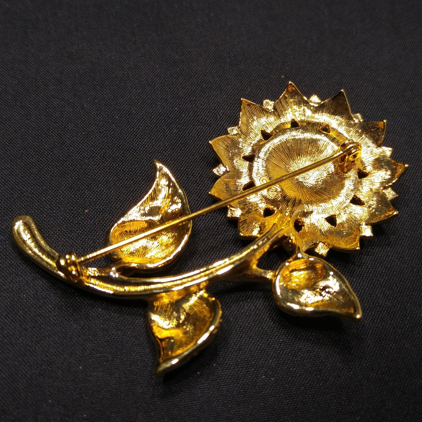 Savvy by Swarovski Sunflower Brooch, Gold Plated Crystal Flower Pin, 1990s Vintage Jewelry