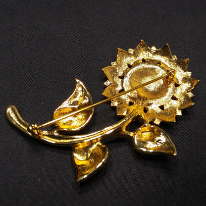 Savvy by Swarovski Sunflower Brooch, Gold Plated Crystal Flower Pin, 1990s Vintage Jewelry