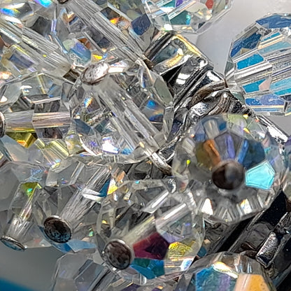 Vintage Japan Expandable Bracelet, Clear Crystal Beads, Cha Cha, 1960s Jewelry