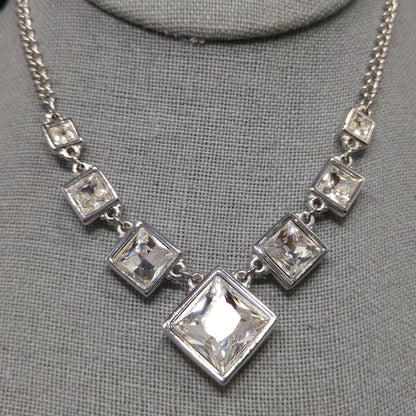 Vintage Swarovski Choker Necklace – Clear Crystal Squares, Rhodium Plated, 1990s