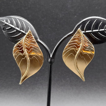 Vintage Laurel Burch Leaf Post Earrings, Gold Plated, 1 5/8 Inches