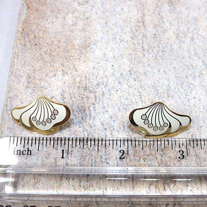 Laurel Burch "Le Fleur" Gold & White Post Earrings, Gold Plated, 1980s Vintage