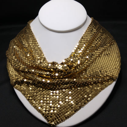 Whiting & Davis Gold Mesh Necklace, Disco Gold Plated, 1970s Vintage Necklace