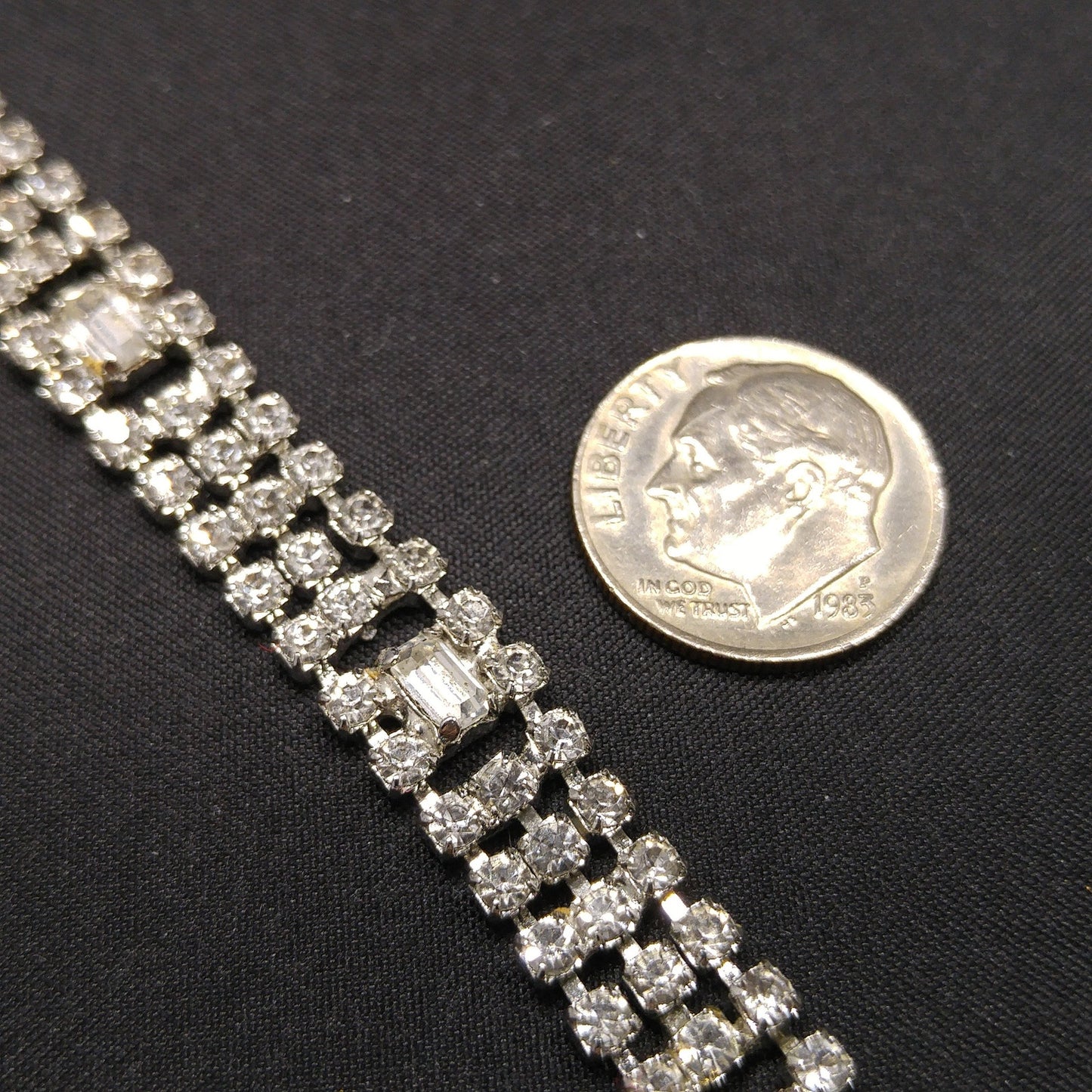 Kramer Clear Rhinestone Bracelet, Rhodium Plated, 1950s Vintage Jewelry