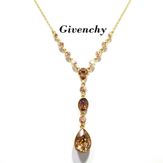 Givenchy Topaz Rhinestone Drop Necklace, Gold Plated, 1990s Vintage Jewelry