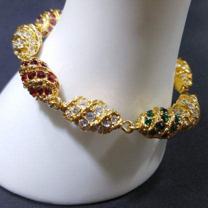 JBK Jackie Kennedy Royal Egg Bracelet Rhinestones Gold Plated Link 1960s Replica