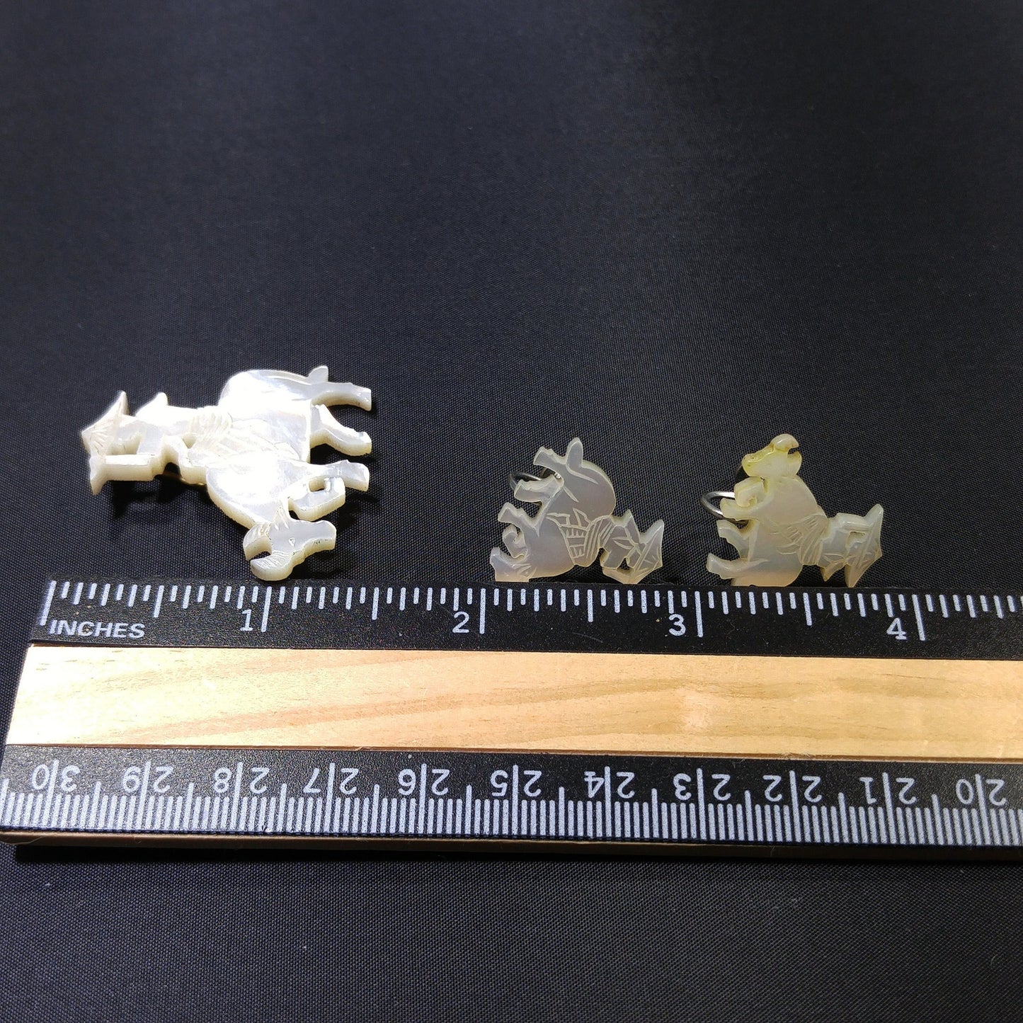 Vintage Carved Mother of Pearl Brooch & Earrings, Asian Design, 1940s