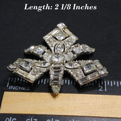 Bogoff Clear Rhinestone Wedding Brooch, Rhodium Plated, 1950s Vintage Jewelry