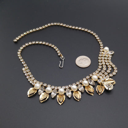 Unique Vintage Wedding Necklace, Unsymmetrical Choker, Gold Plated, 1960s Vintage Jewelry