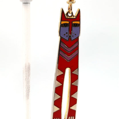 Laurel Burch Red Nubian Cat Earrings, Gold Plated, Tall Red Enamel Cats, 1980s Vintage Jewelry