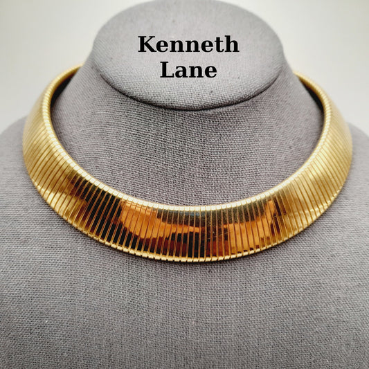 Kenneth Lane Gold Plated Wide Ribbed Choker Necklace