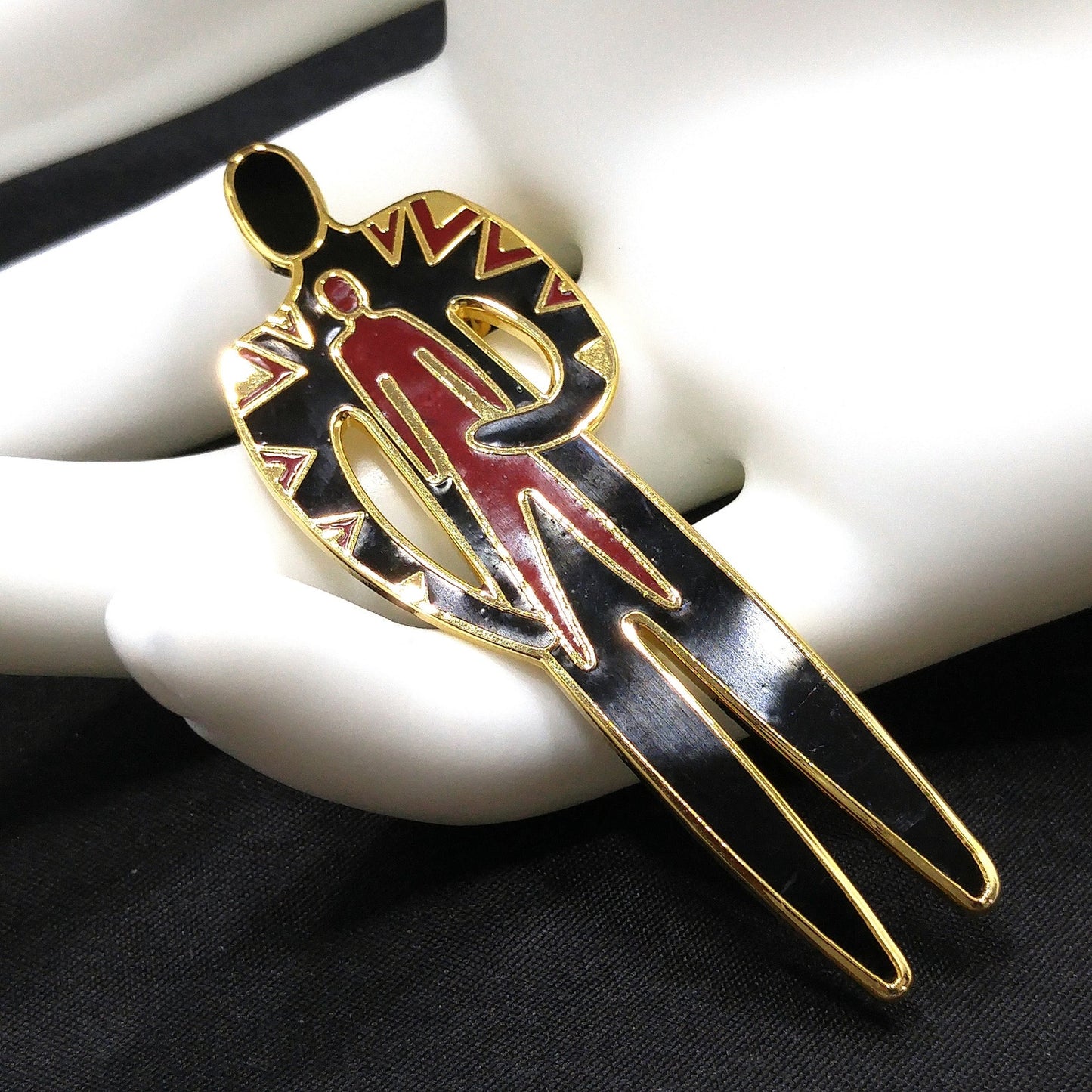 Vintage Laurel Burch "Shaman" Brooch, Gold Plated & Enamel, 1980s