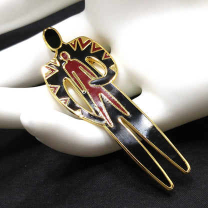 Vintage Laurel Burch "Shaman" Brooch, Gold Plated & Enamel, 1980s