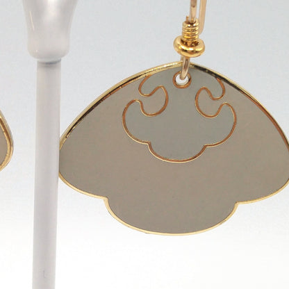 Vintage Laurel Burch Beige Enamel Drop Earrings, Gold Plated