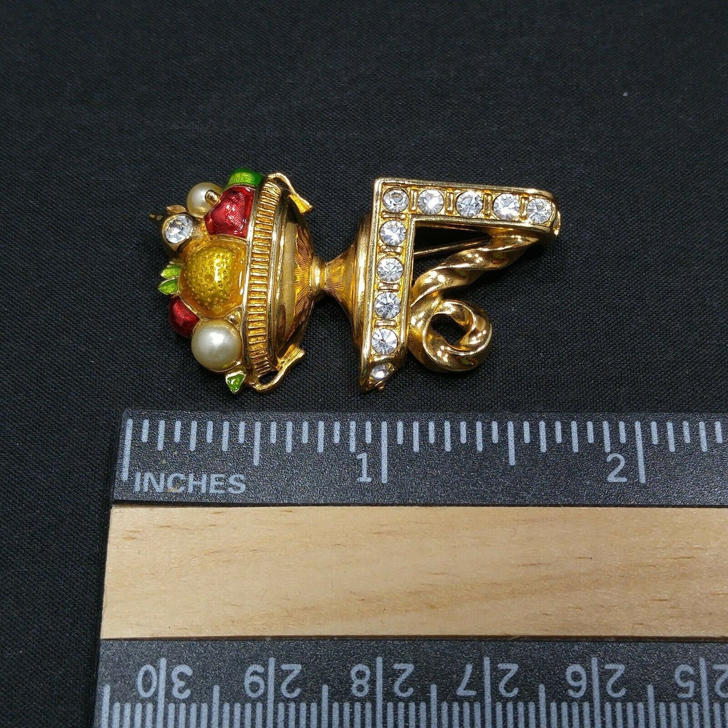 Swarovski Fruit Bowl Brooch, Enamel & Rhinestones, Vintage 1980s