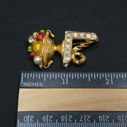 Swarovski Fruit Bowl Brooch, Enamel & Rhinestones, Vintage 1980s