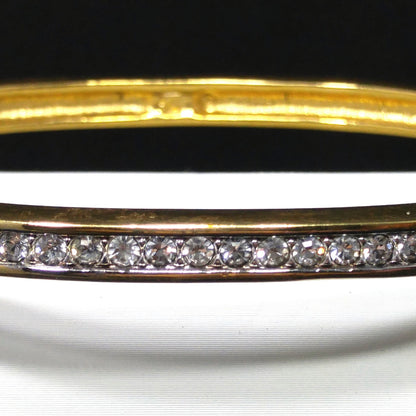 Vintage Swarovski Gold Plated Bangle Bracelet with Crystal Rhinestones, Swan Logo