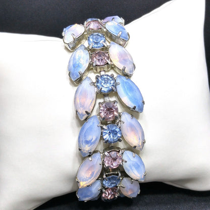 Vintage Kramer of NY Pastel Rhinestone Bracelet, Pink Blue Faux Opal, 1960s