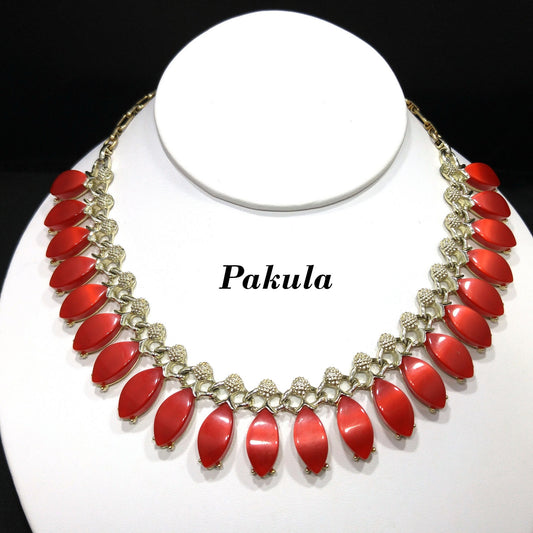 Pakula Red Moonglow Choker Necklace, Lucite Pendants, 1950s Vintage Jewelry