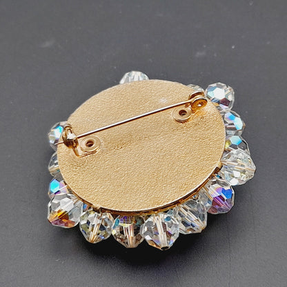 Vintage Crystal Aurora Borealis Clear Beaded 1960s Brooch