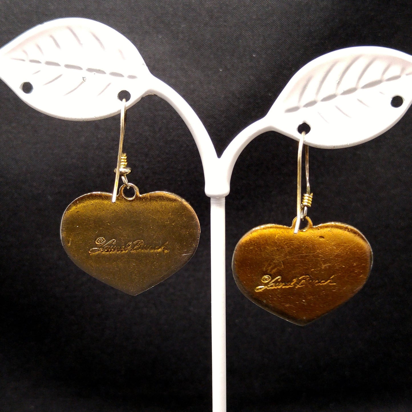 Vintage Laurel Burch Purple Bird Heart Earrings, Gold Plated