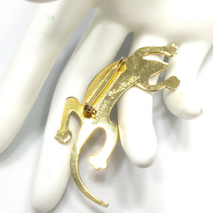 Laurel Burch Black "Lizard" Brooch, Gold Plated Cloisonne, 1980s Vintage Jewelry